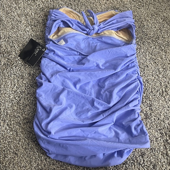 Cami swim NWT 12 lavender Purple Ruched Strapless dress skirted swim one piece - Picture 4 of 5